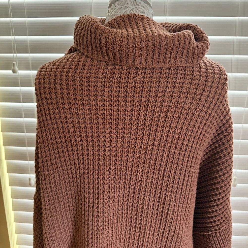 Free People Pullover Waffle knit sweater Oversized Orange Brown Distressed L - Picture 6 of 15